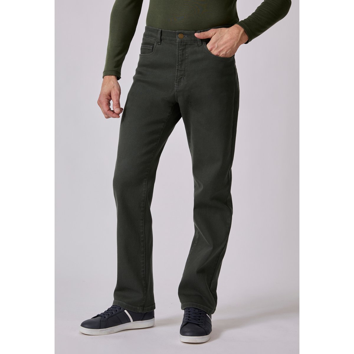 Pantalon 5 poches coupe droite gris kaki, DAMART