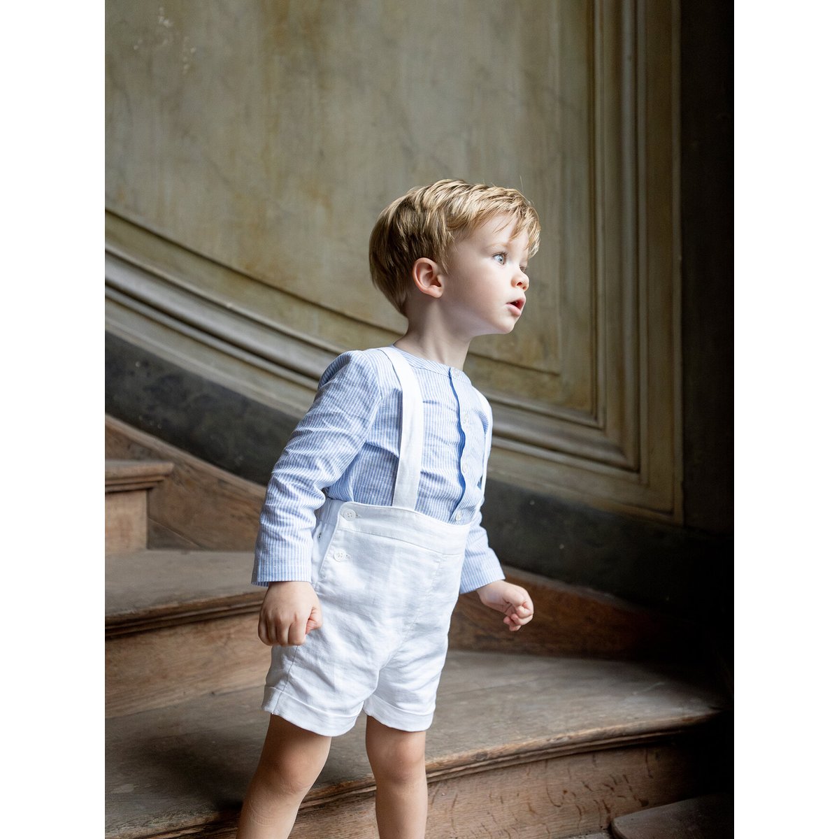 Bermuda à bretelles  – Collection Fêtes et Mariages blanc doux, CYRILLUS