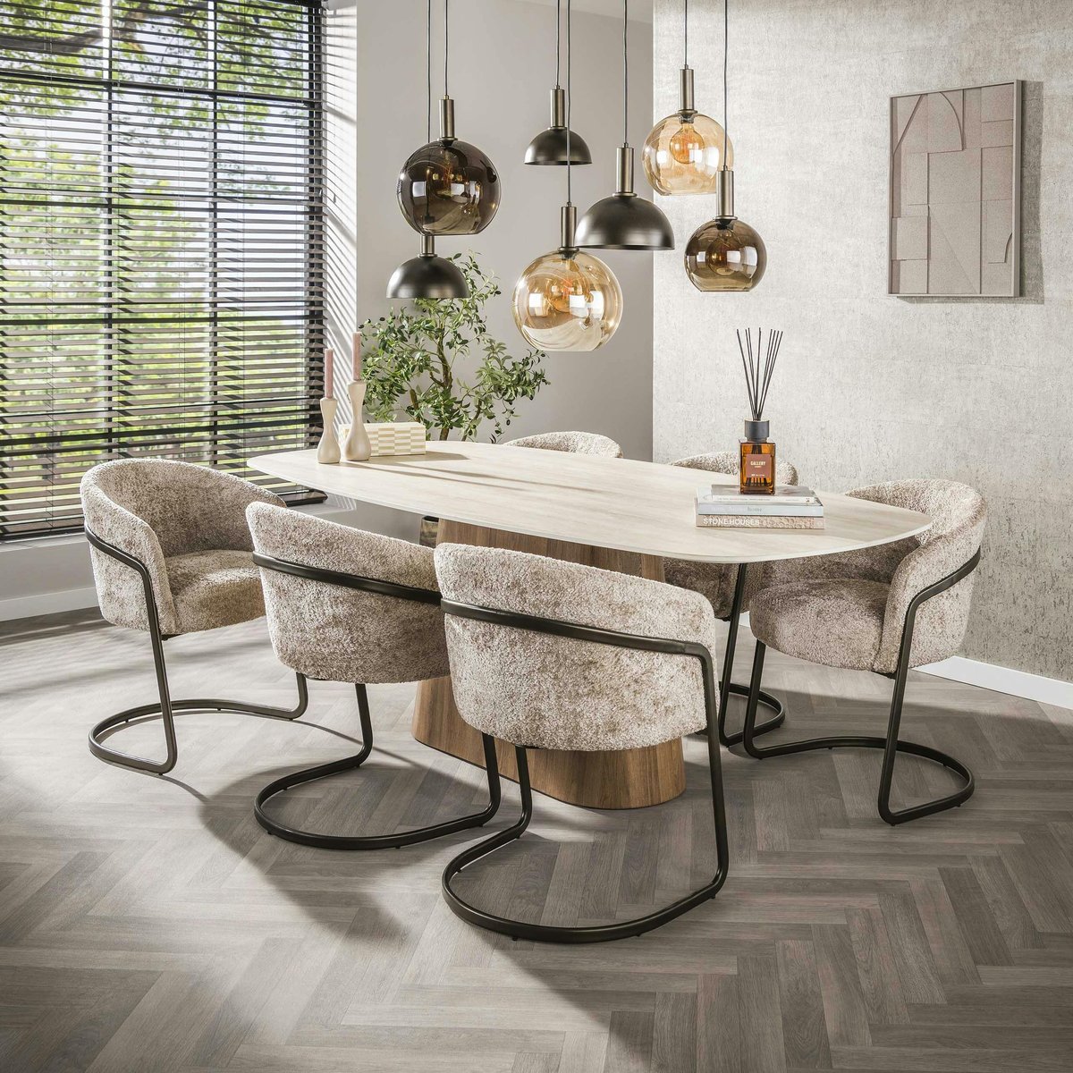 Table à manger céramique effet travertin 215 cm ASCOLI beige, PIER IMPORT