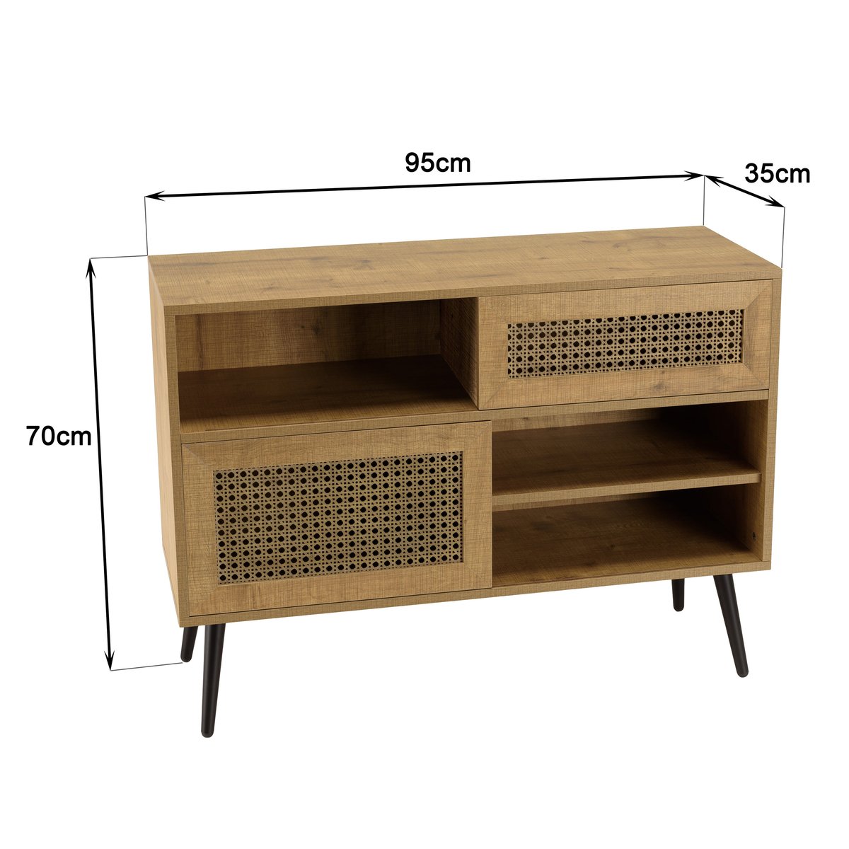 Petit buffet bois effet cannage 2 portes coulissantes ALCUDIA bois naturel, PIER IMPORT