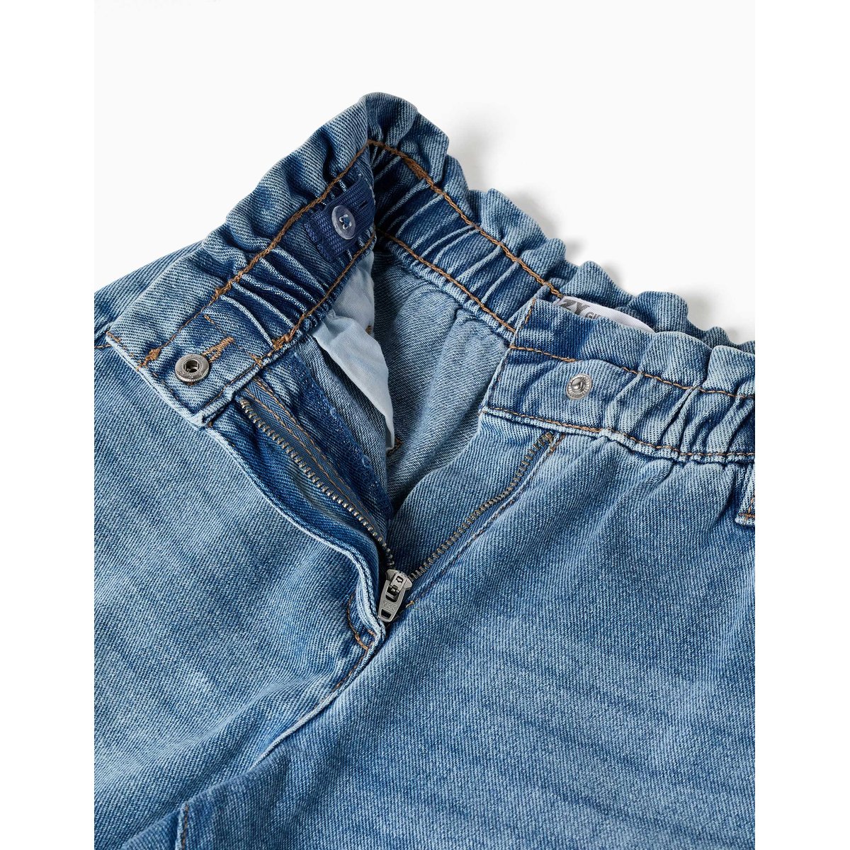 Jean en coton avec taille paperbag et ourlets repliés bleu, ZIPPY
