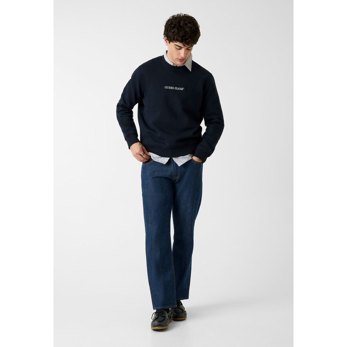 Sweat-Shirt Slim Brodé bleu foncé, GUESS