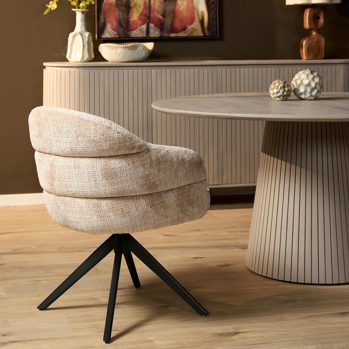 Chaise arrondie pivotante en tissu chenille (lot de 2) CORTINA beige, PIER IMPORT