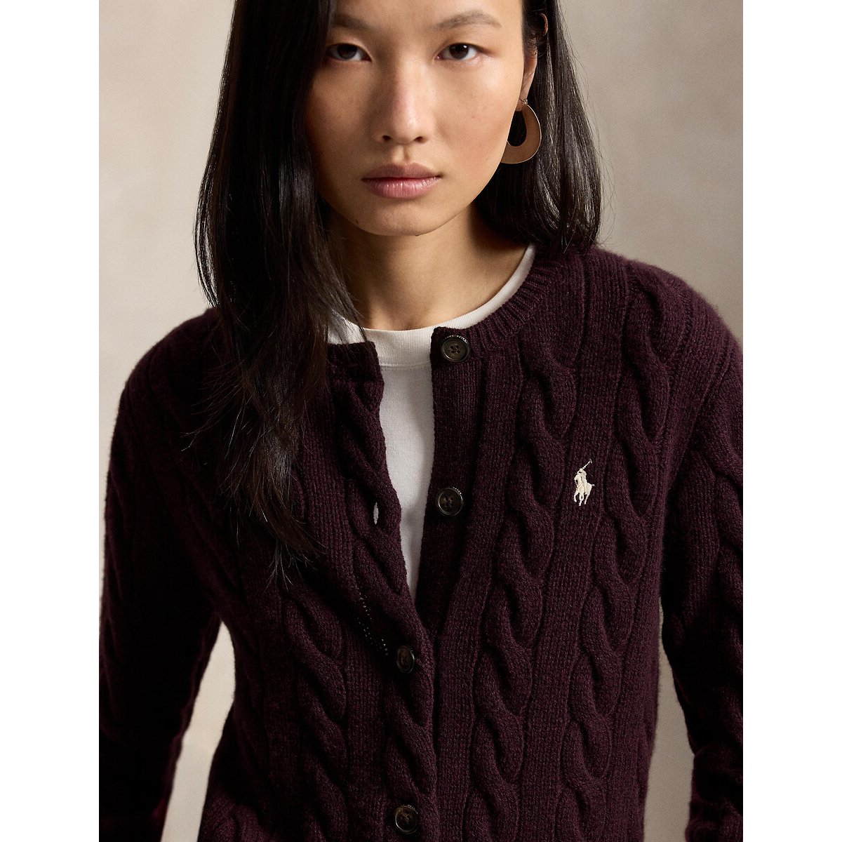 80% Wool/20% Cashmere Cable Knit Cardigan burgundy, POLO RALPH LAUREN