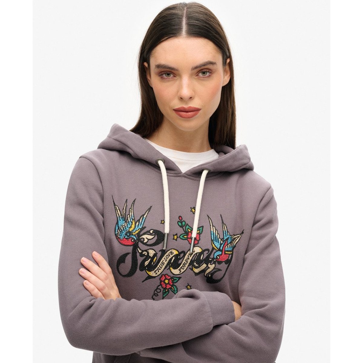 Sweat à capuche à motif Tattoo Script gris rock, SUPERDRY