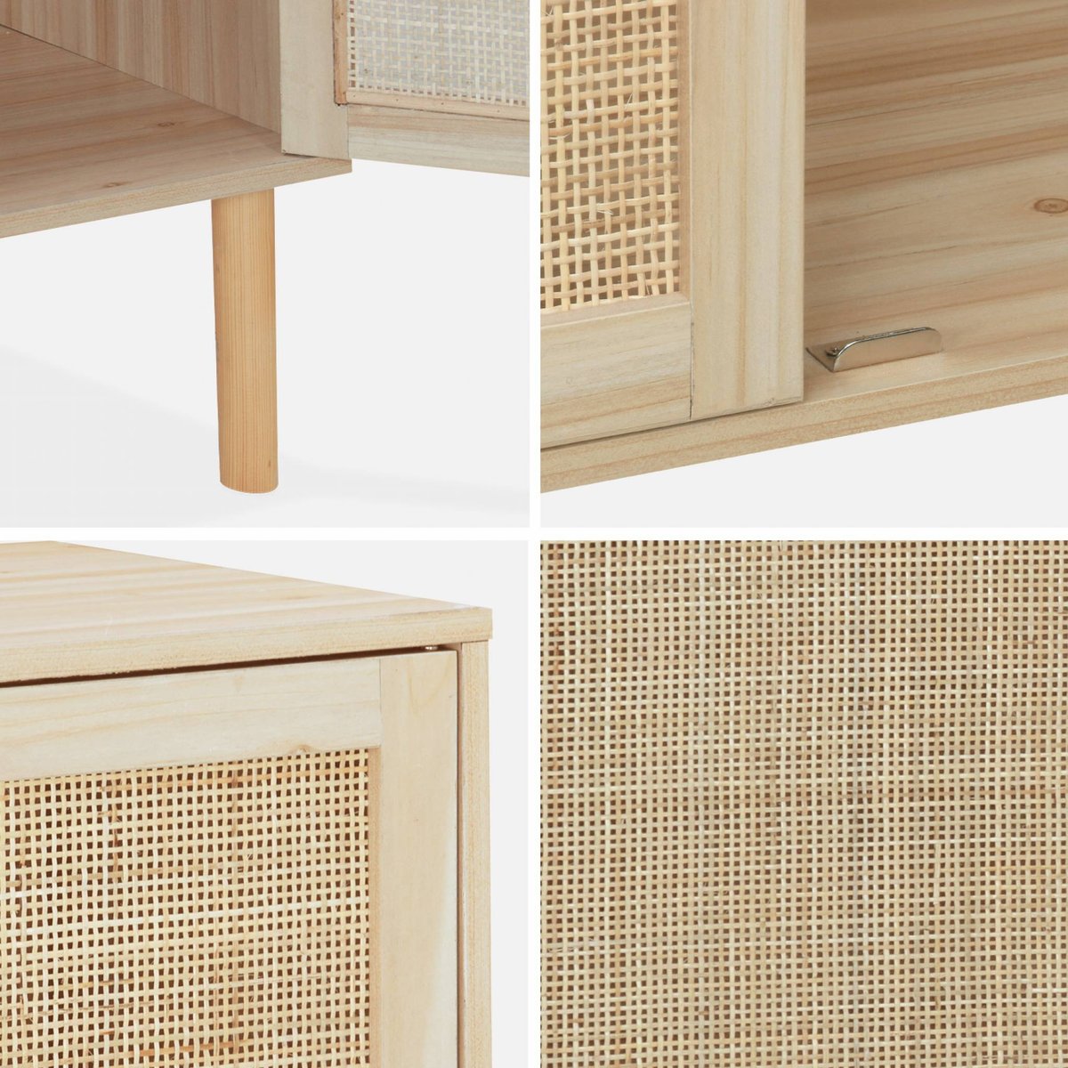 Buffet décor bois et cannage 2 portes 80cm CAMARGUE naturel, SWEEEK