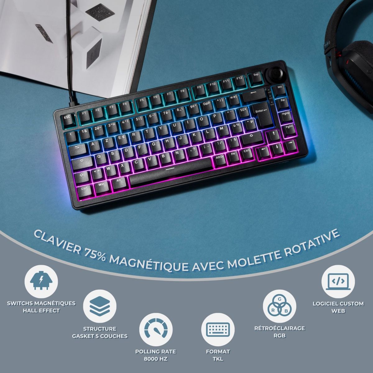 Clavier gamer KEYZ ELITE 300 HE B Magnetique couleur unique, THE G-LAB