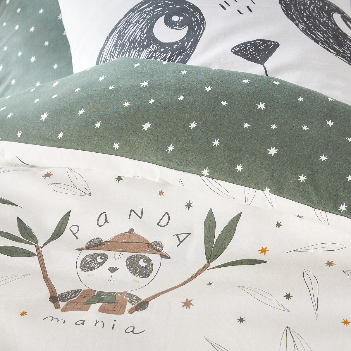Panda Mania Animal Cotton Duvet Cover khaki print, LA REDOUTE INTERIEURS