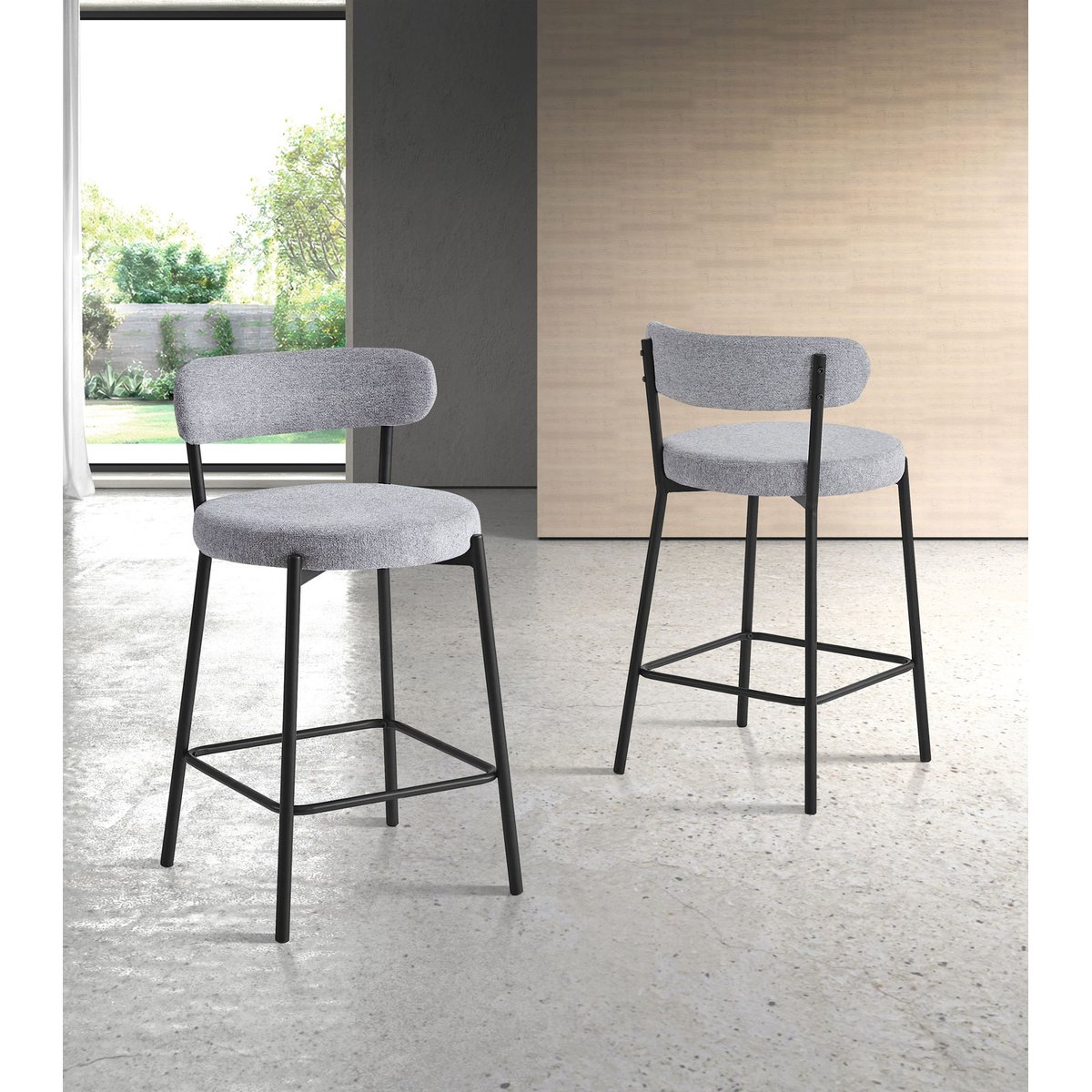 Lot de 2 tabourets hauts tissu et métal, HARLEM gris, HISPANOHOGAR
