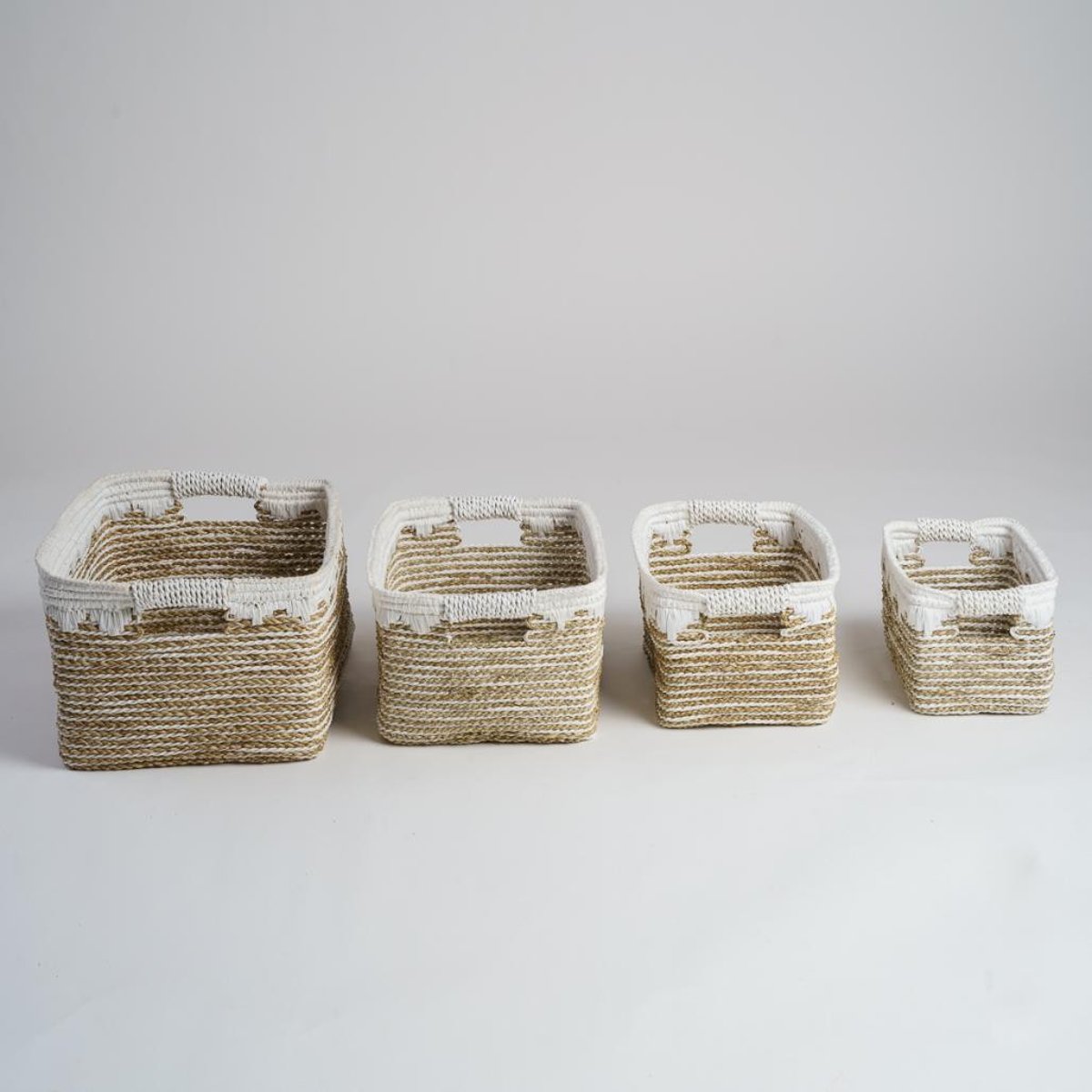 Lot de 2 paniers de rangement rectangulaire XL-M CATY blanc, WANDA COLLECTION