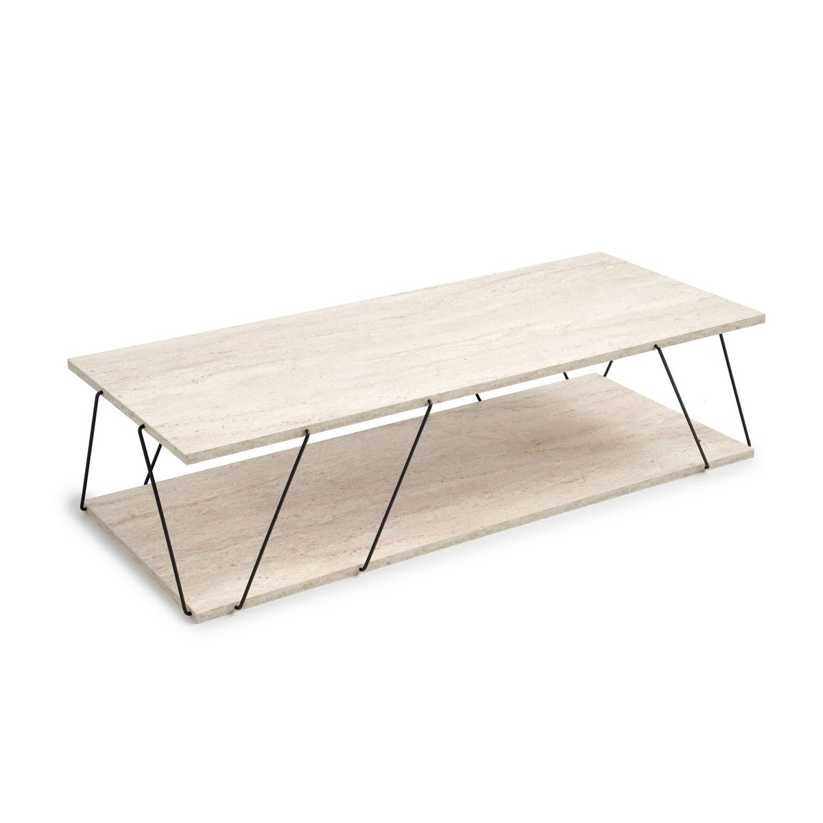 Table basse 2 niveaux effet travertin design minimaliste beige, TOILINUX