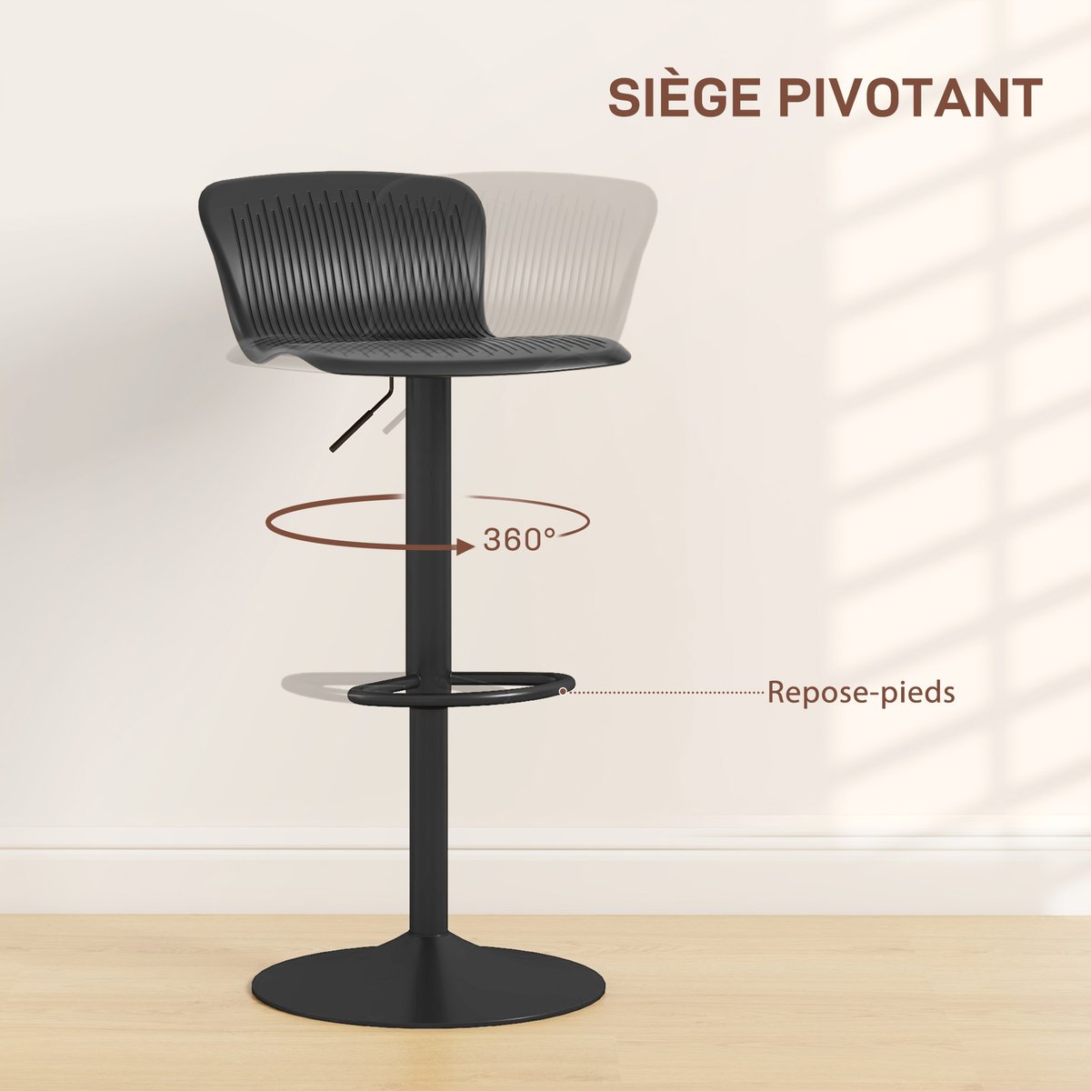 Tabouret de bar Polypropylène Noir noir, HOMCOM