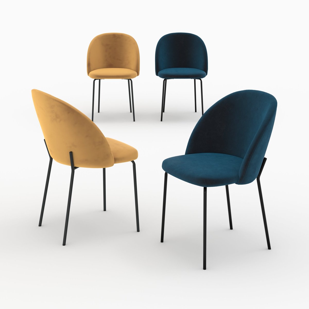 Pack 4 chaises en velours et - KARL jaune et bleu, MAISON PAVANE