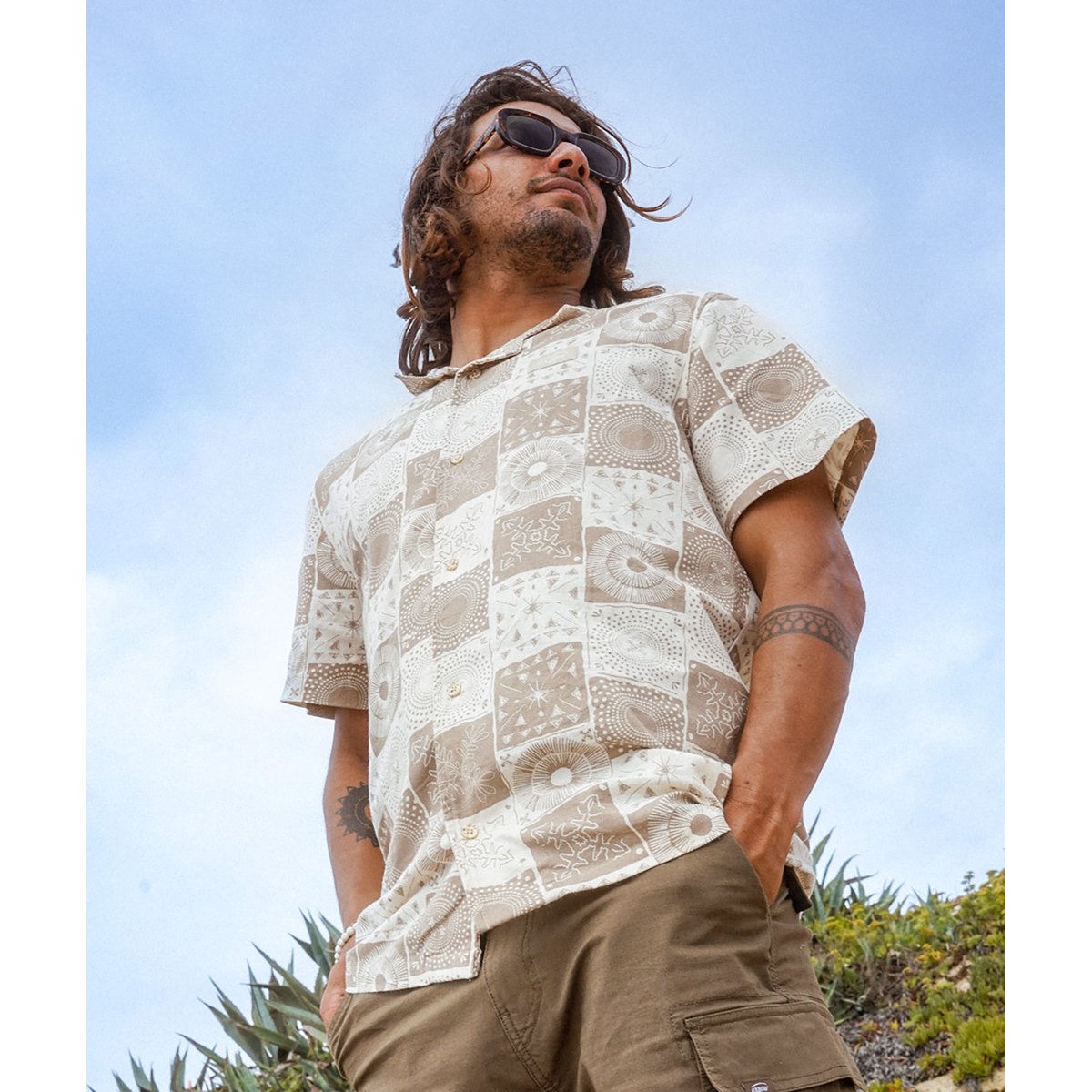 Chemise manches courtes imprimée lin CHEERS sable, OXBOW