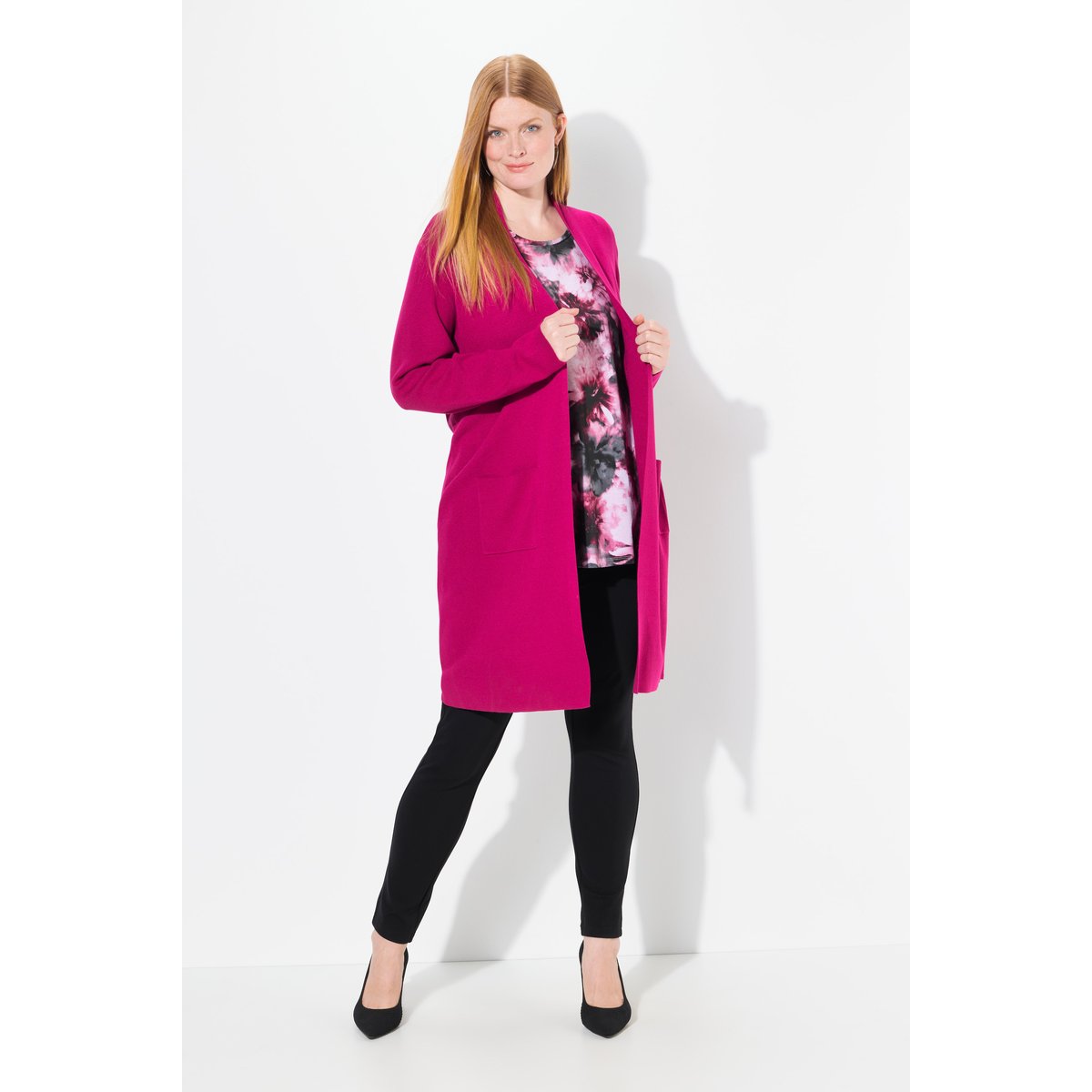 | Cardigan long | Coupe ouverte | Tricot magenta, ULLA POPKEN