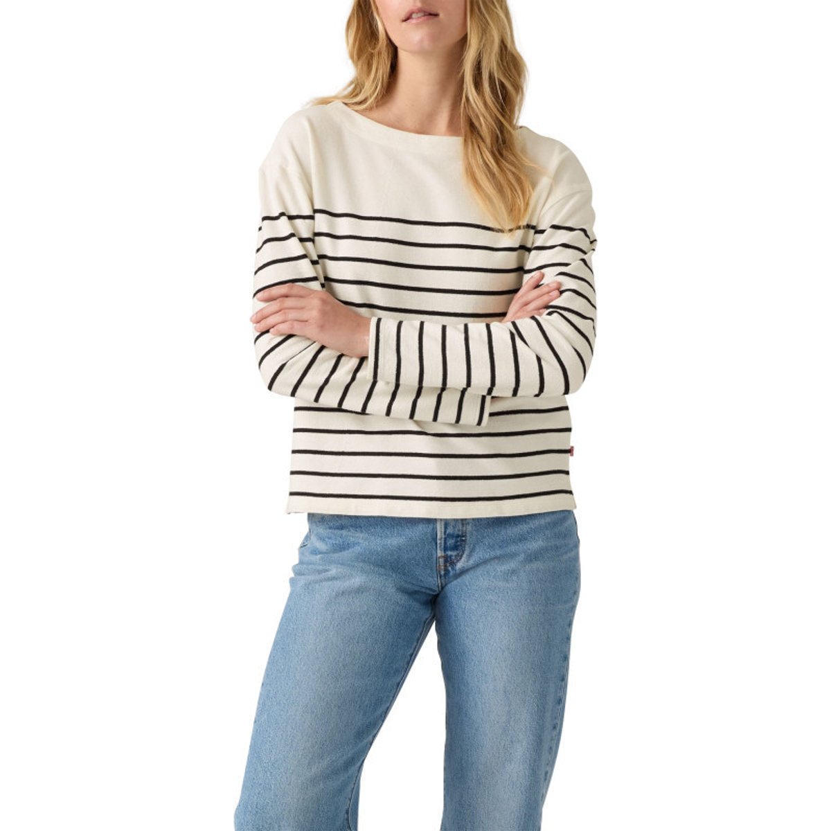 T-shirt en coton écru coupe droite pourvu d'un motif à rayures écru, LEVI'S