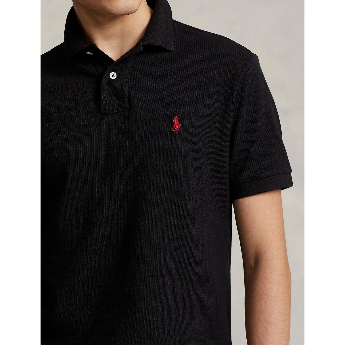 Polo cintré en coton piqué noir, POLO RALPH LAUREN