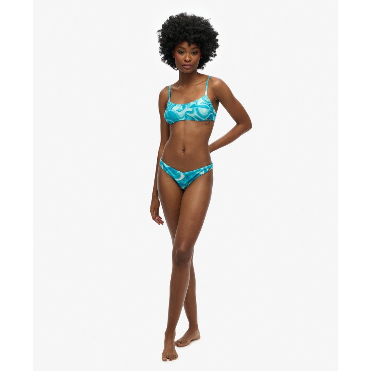 Bas de bikini espiègle imprimé bleu bali chiné, SUPERDRY