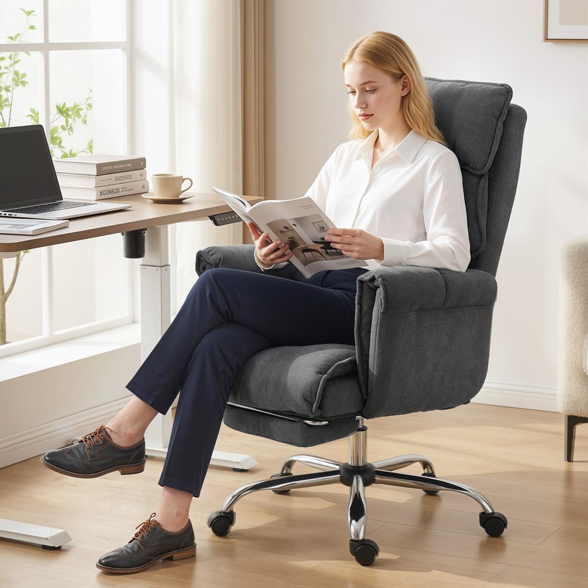 Chaise de bureau Flanelle douce (100 % gris foncé, HOMCOM