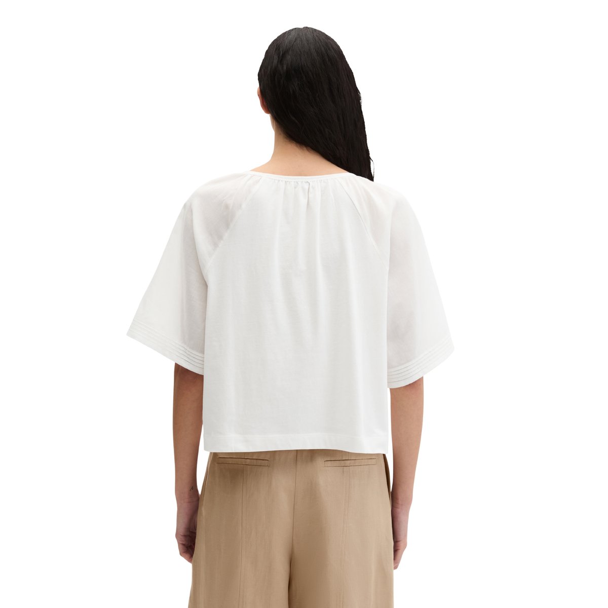 T-shirt large en mélange de matériaux blanc naturel, MARC O'POLO