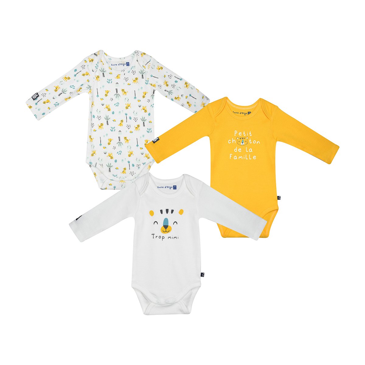 Lot de 3 bodies grady manches longues bebe jaune, SUCRE D'ORGE