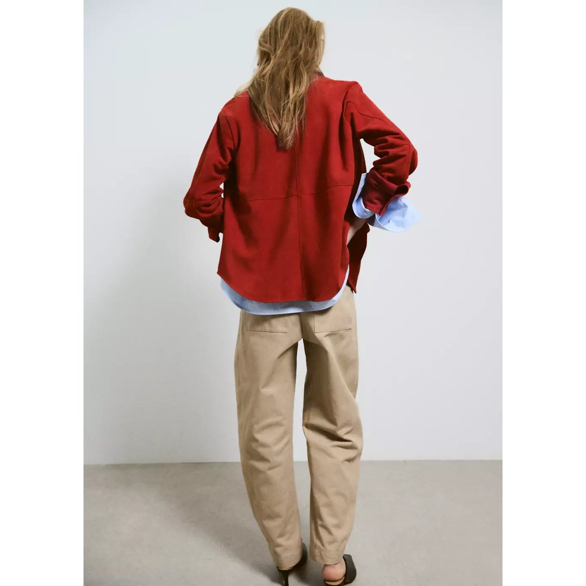 Chemise daim oversize rouge, MANGO