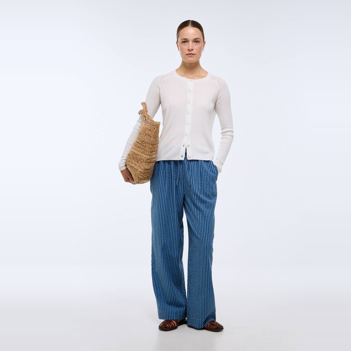 Pantalon large rayé taille semi-elastiquée tornade, MONOPRIX