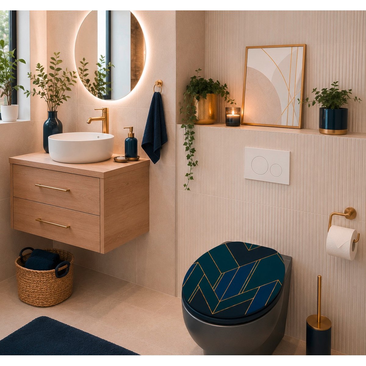 Abattant WC charnieres plastique Graphique bleu, EDEN