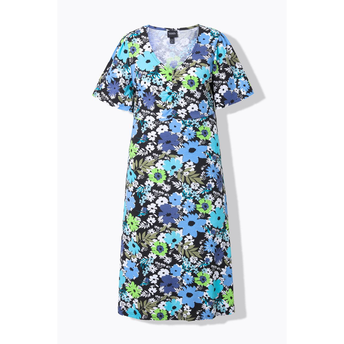 Robe midi en jersey. Décolleté V et manches noir, ULLA POPKEN