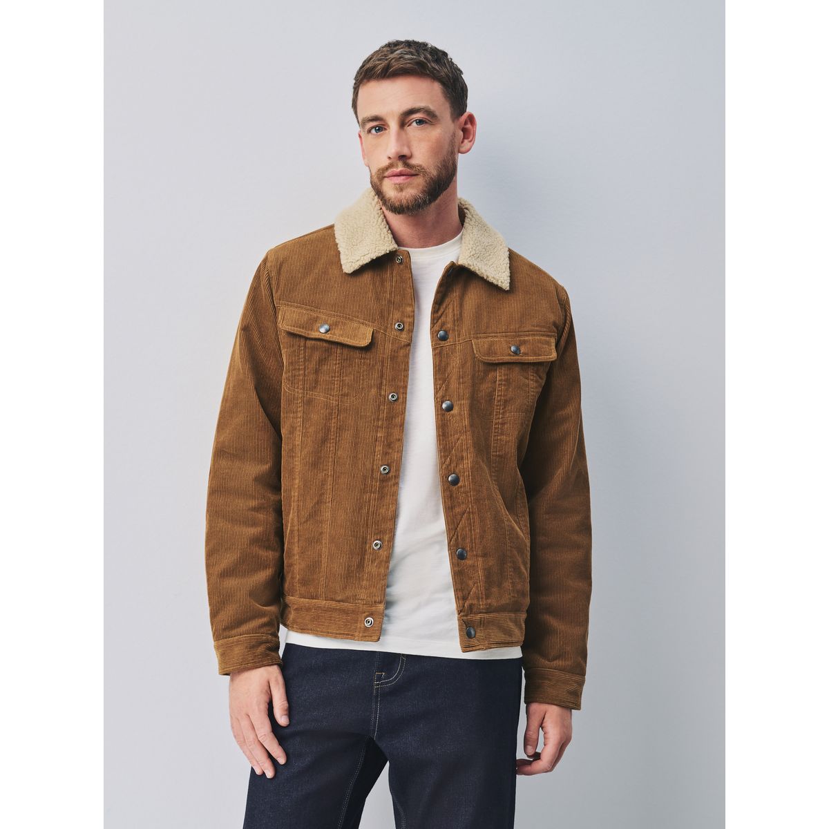 Veste camionneur velours côtelé/peau lainée marron fauve, NEXT