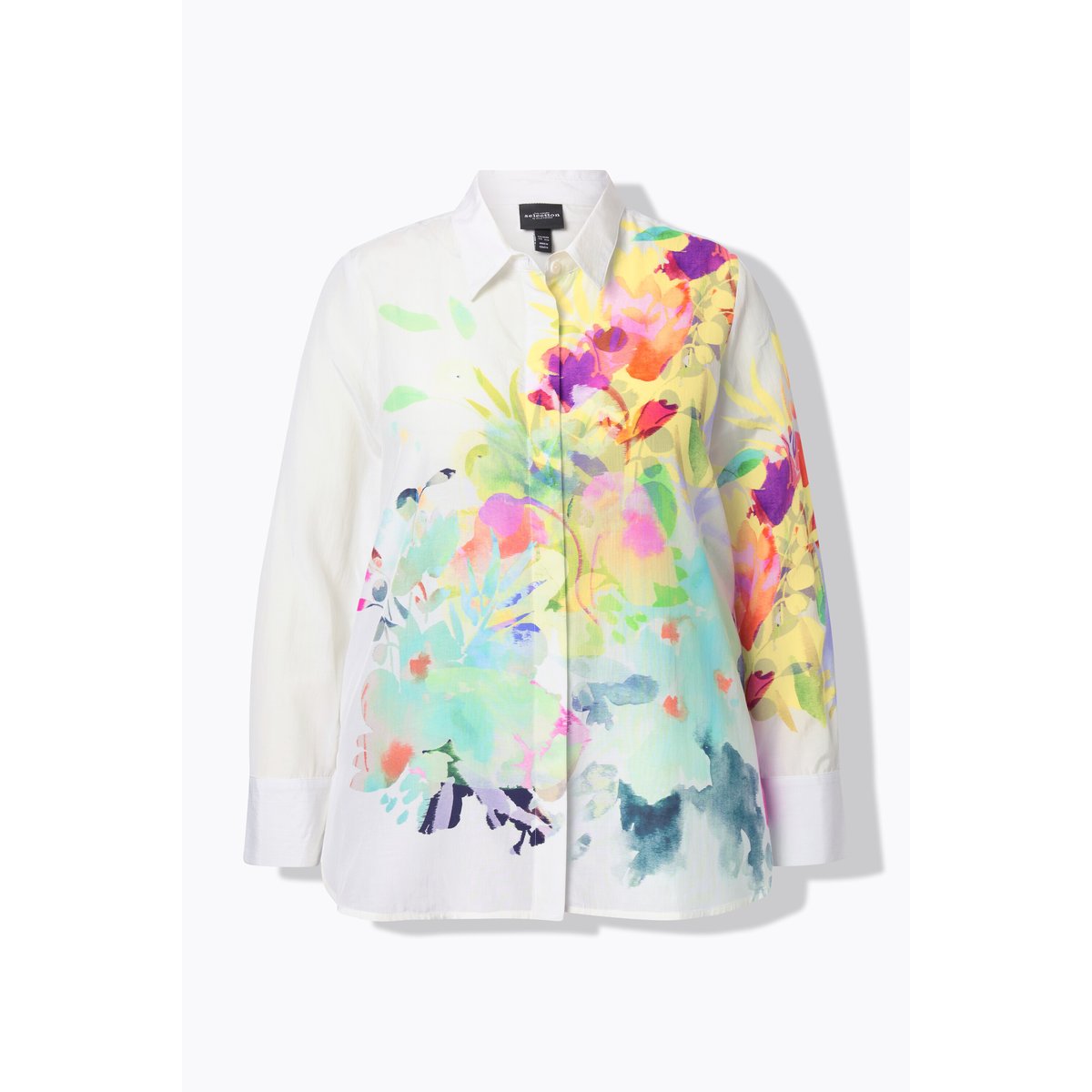 Chemisier à fleurs. Col classique et manches blanc neige, ULLA POPKEN