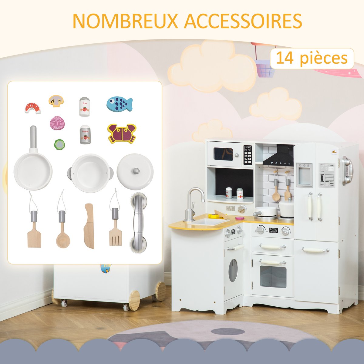 Ensemble de cuisine pour enfants MDF Blanc blanc, HOMCOM