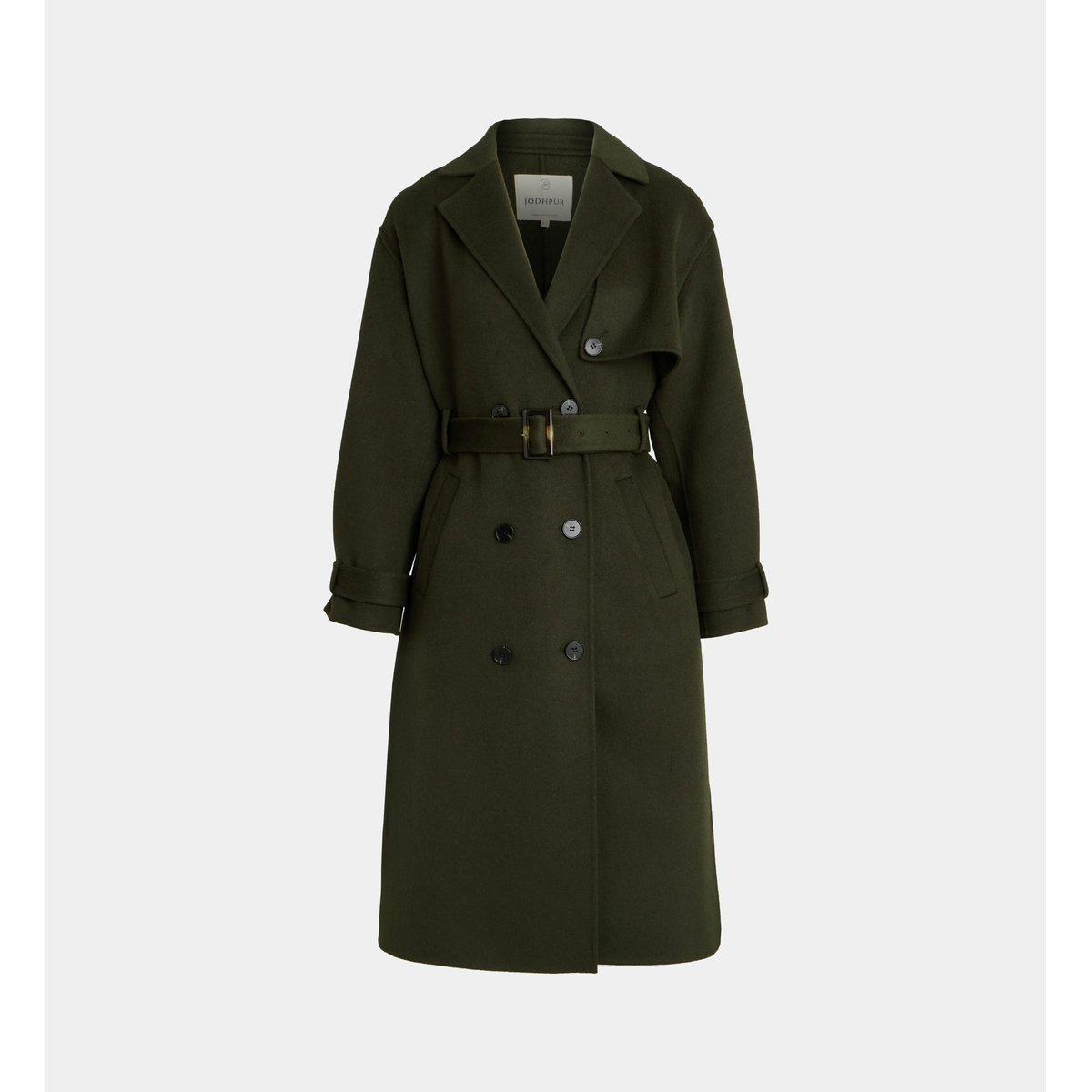 Manteau long levani laine recyclée mélangée kaki foncé, JODHPUR