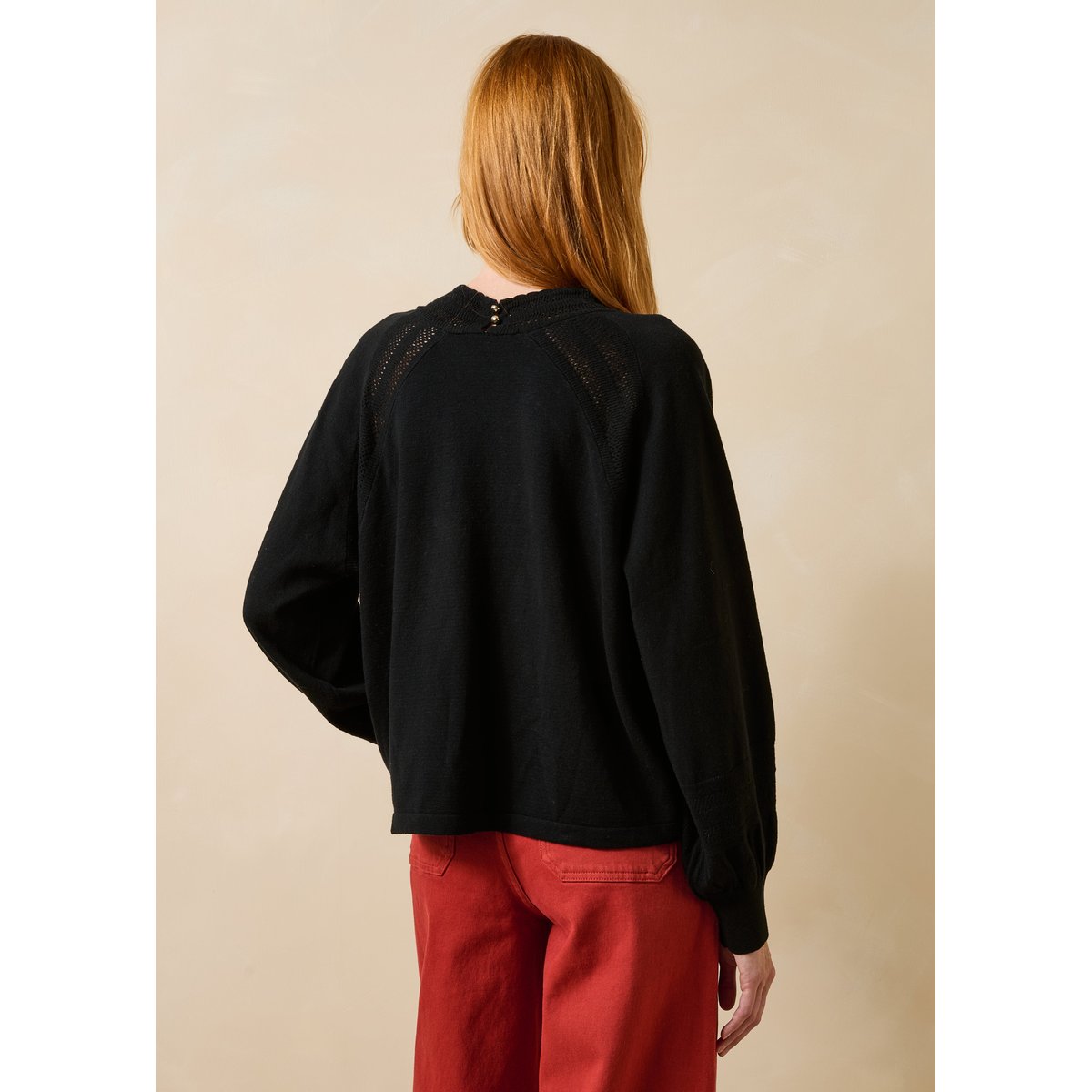 Pull manches longues en laine et coton noir, LA FEE MARABOUTEE