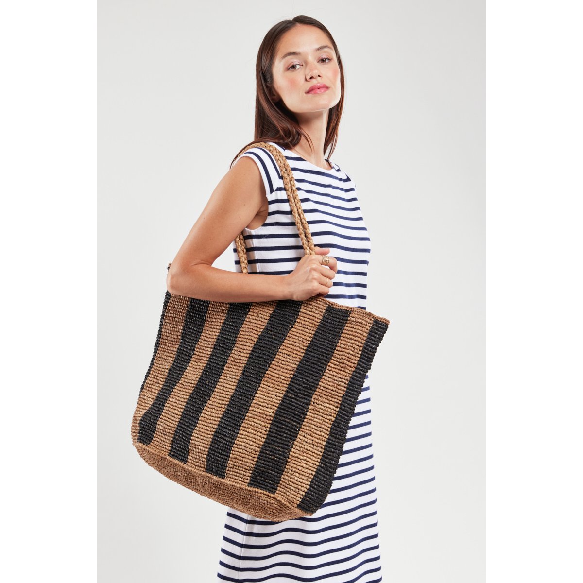 Grand sac cabas naturel/r.navy, ARMOR-LUX