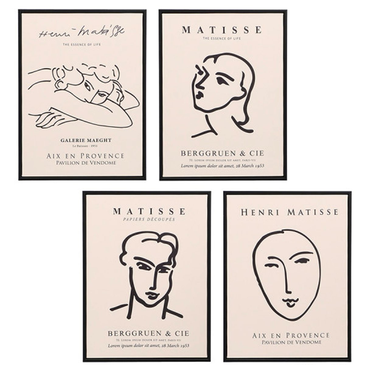 Set de 4 tableaux décoratifs noir et blanc Matisse 30x40cm multicolore, WADIGA