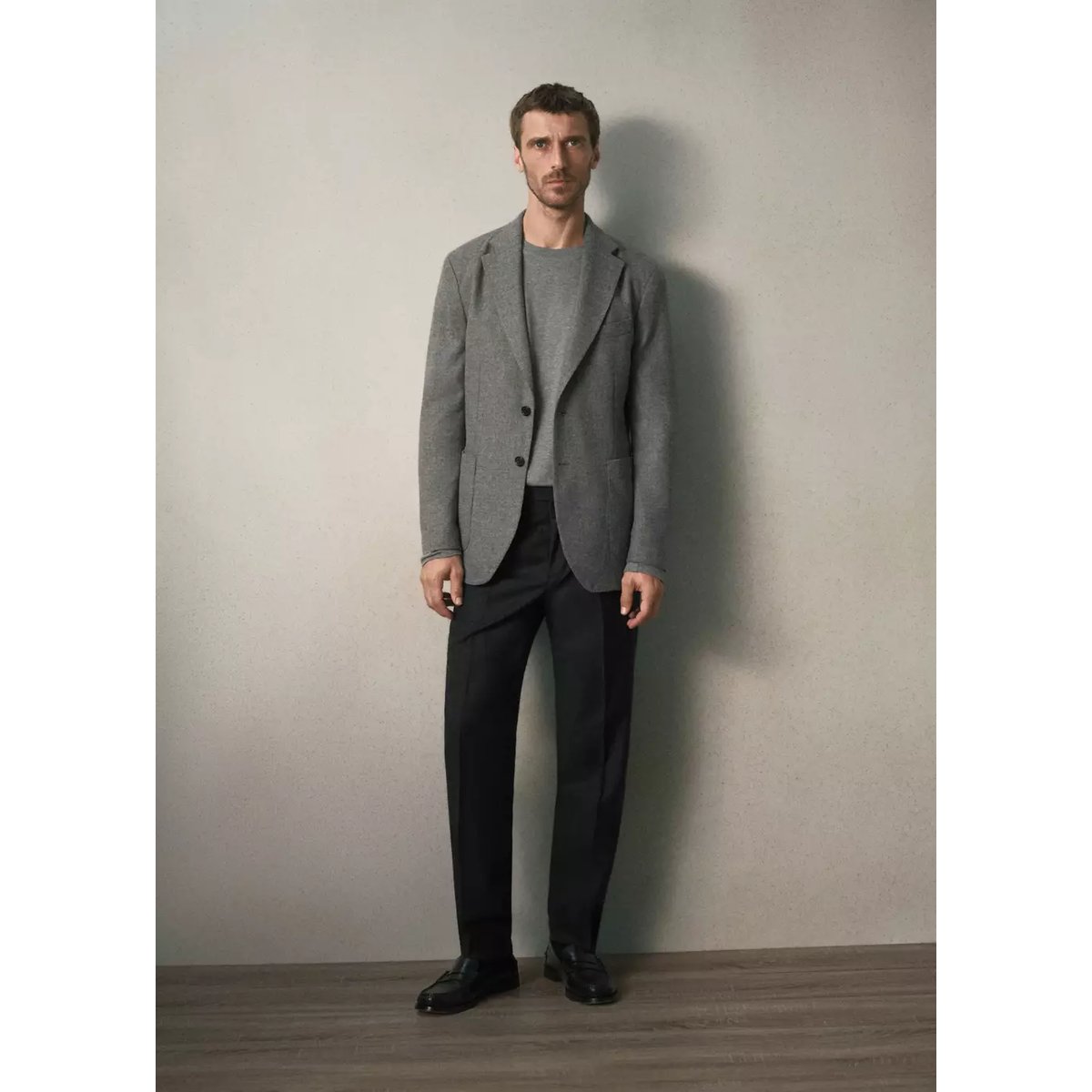 Blazer slim fit en laine italienne gris chiné clair, MANGO MAN