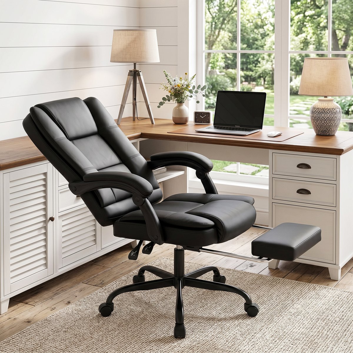 Chaise de bureau PU Noir noir, HOMCOM