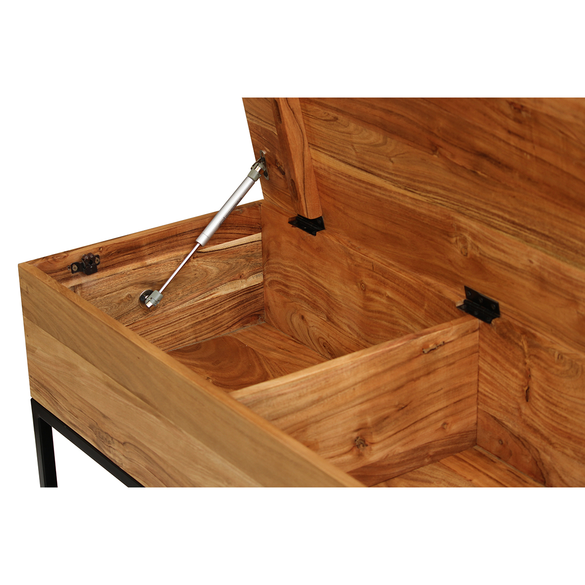 Banc d'entrée industriel avec coffre de rangement en bois massif et métal noir L100 cm SORG marron, MILIBOO