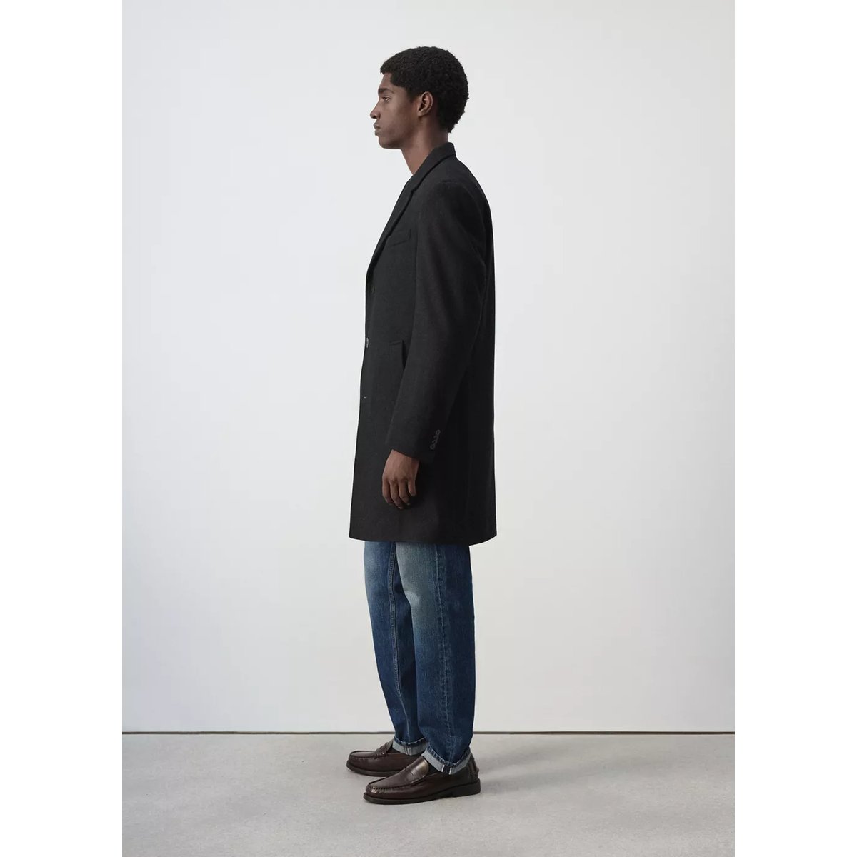 Manteau long en laine noir, MANGO MAN
