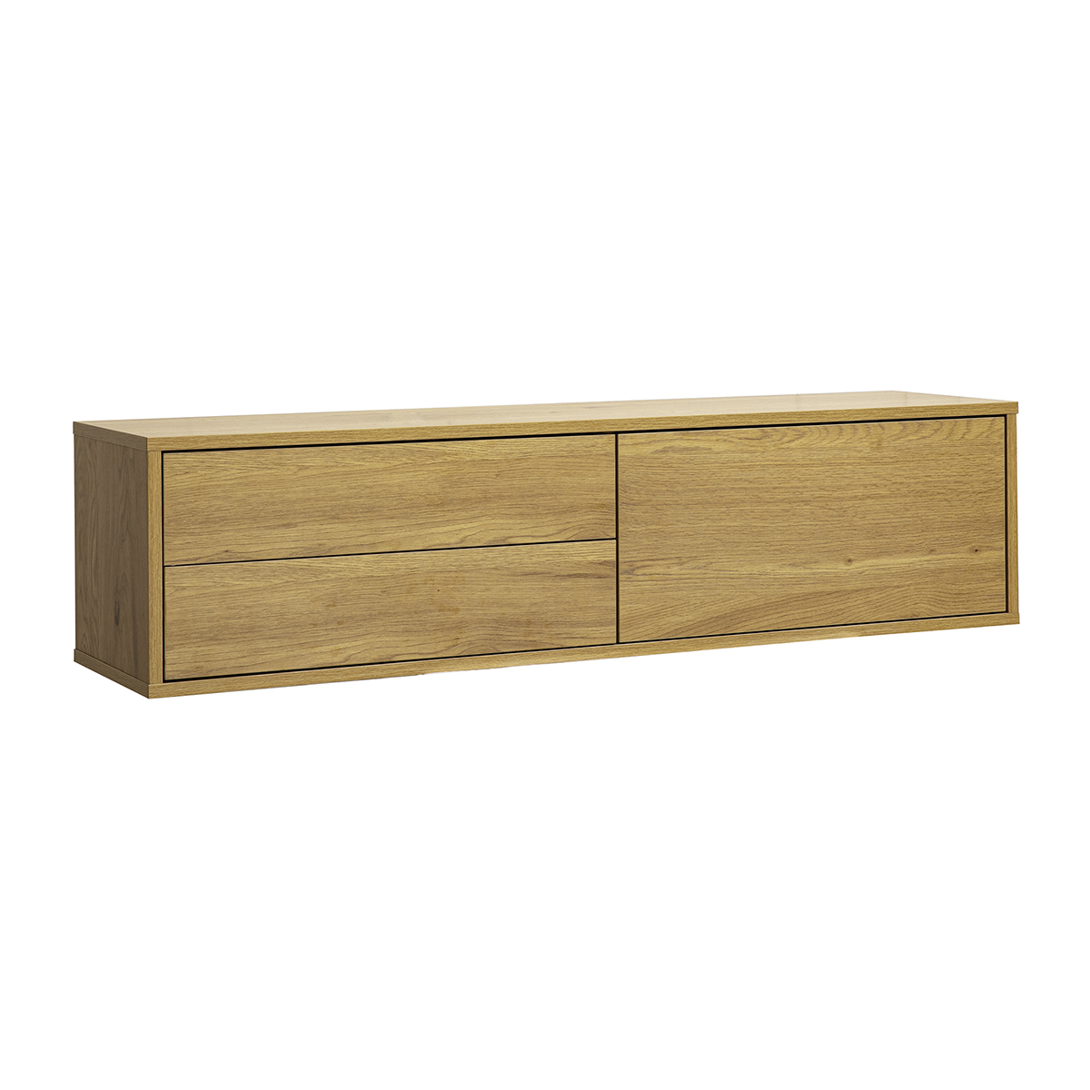 Meuble TV mural finition bois clair chêne L120 cm FLEXO chêne clair, MILIBOO