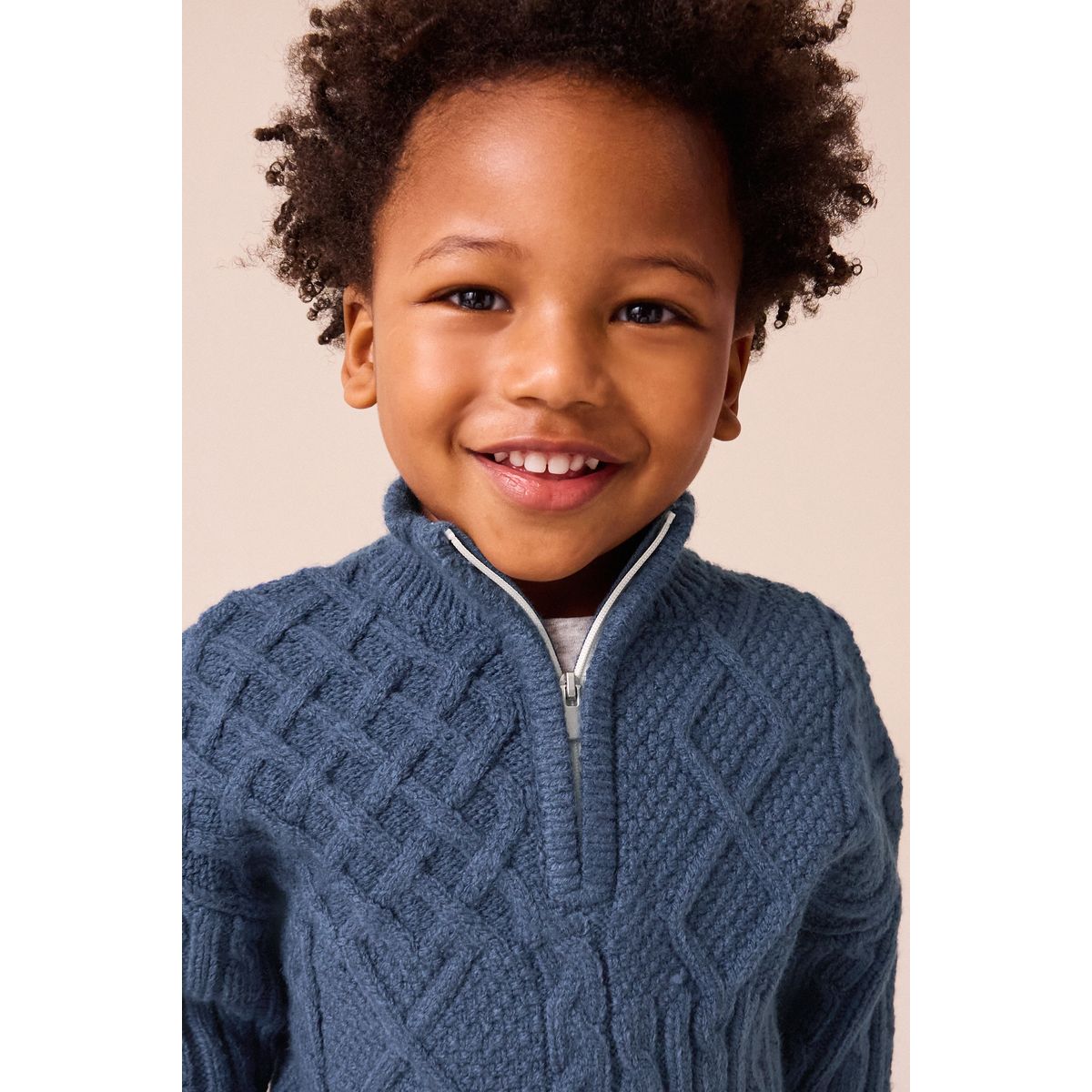Pull à col zippé en maille torsadée bleu marine, NEXT