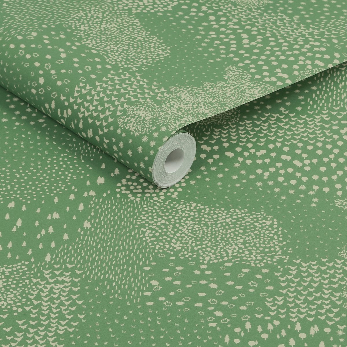 Papier peint Semis fleuri de printemps vert, JOULES