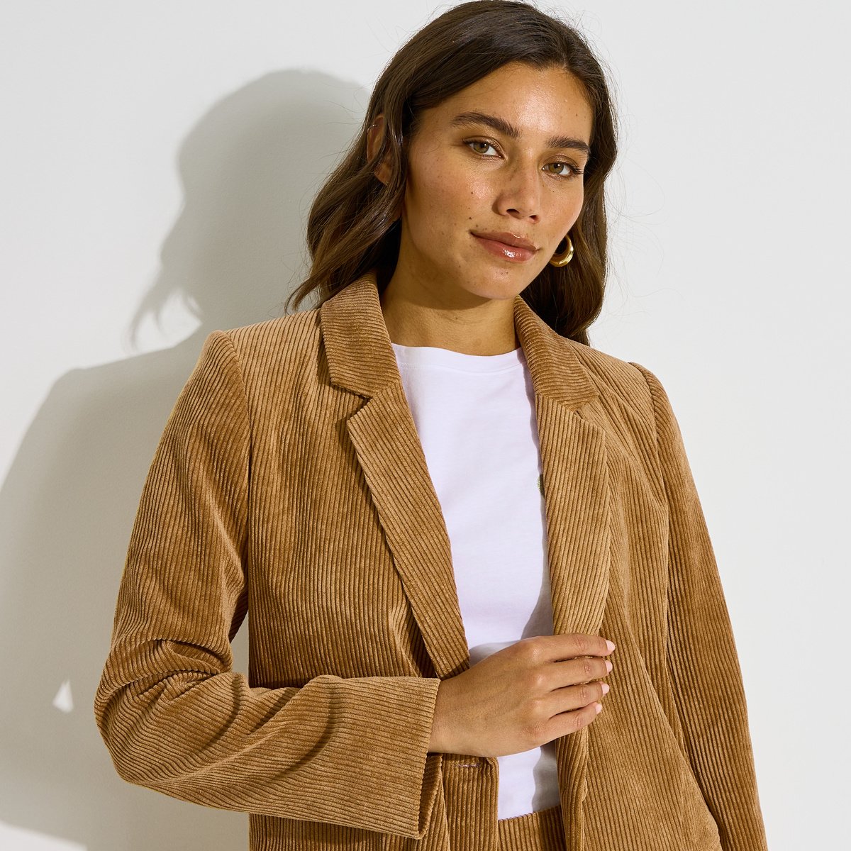 Veste blazer en velours côtelé marron camel, GRAIN DE MALICE