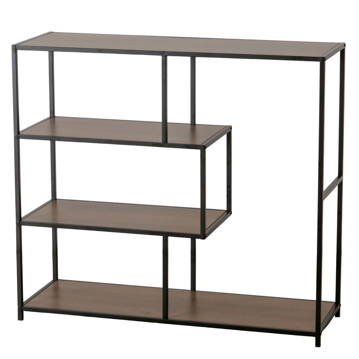 Console d'entrée en bois et métal noir 4 plateaux 100x33x90cm bois, WADIGA