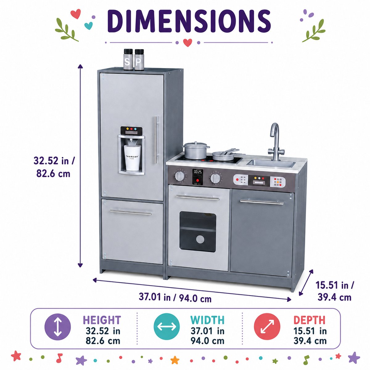 Cuisine Enfant Bois LITTLE CHEF gris, TEAMSON KIDS