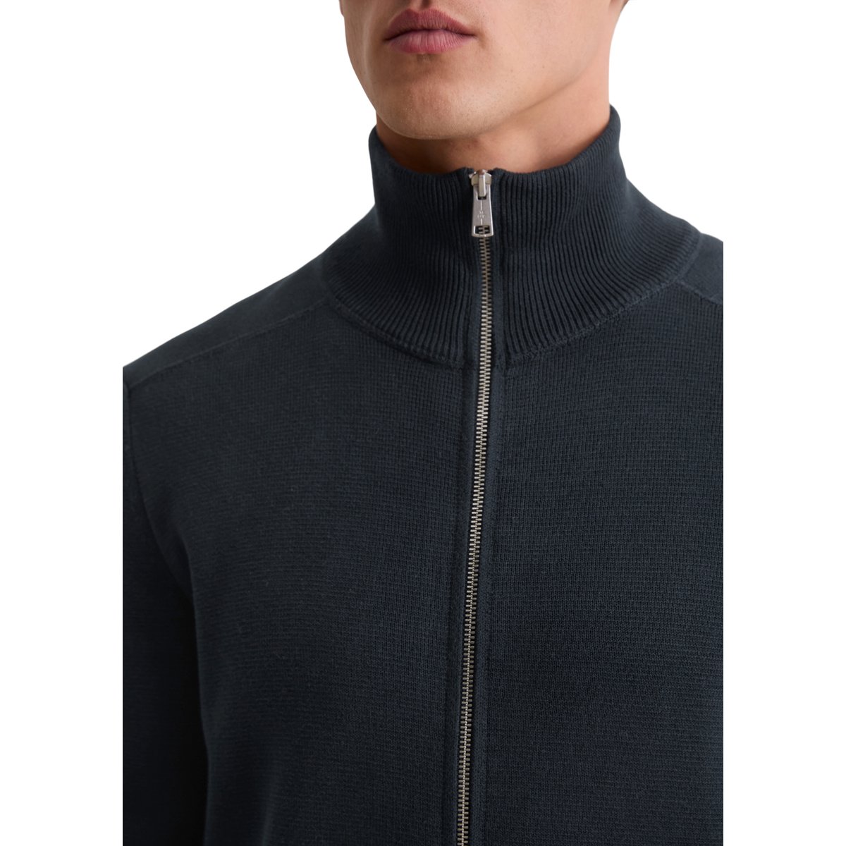 Cardigan zippé regular en pur coton bio bleu foncé, MARC O'POLO
