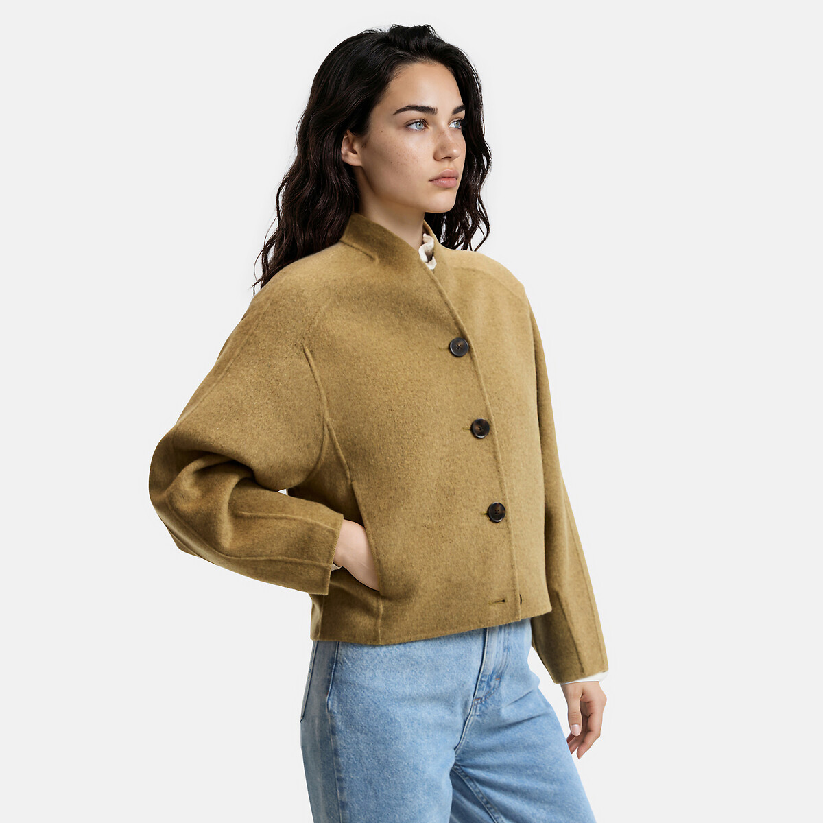 Manteau court, fait main, 57% laine vert bronze, LA REDOUTE COLLECTIONS
