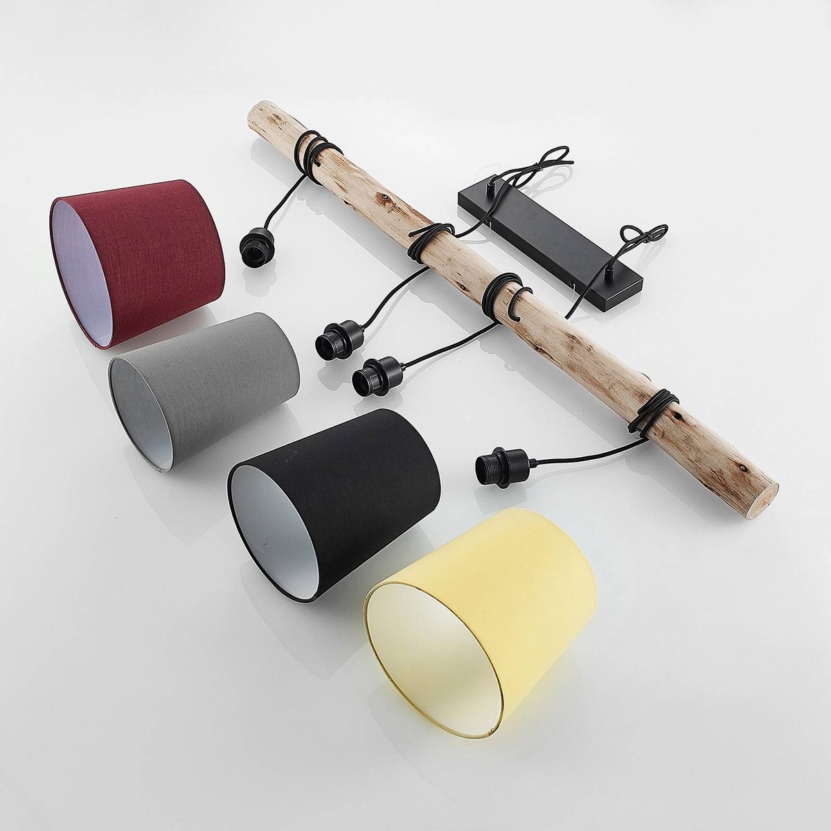Suspension en bois moderne, Moskau rouge, gris, noir, jaune, bois clair, LINDBY