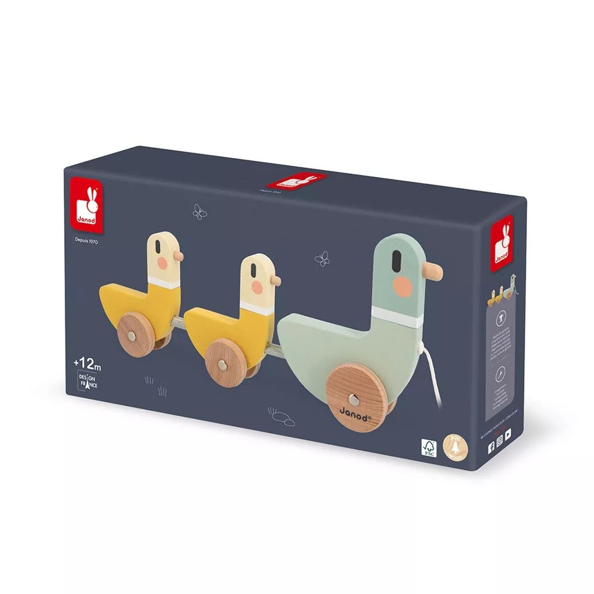 Jeu À Tirer En Bois 3 Canards vert/jaune, JANOD